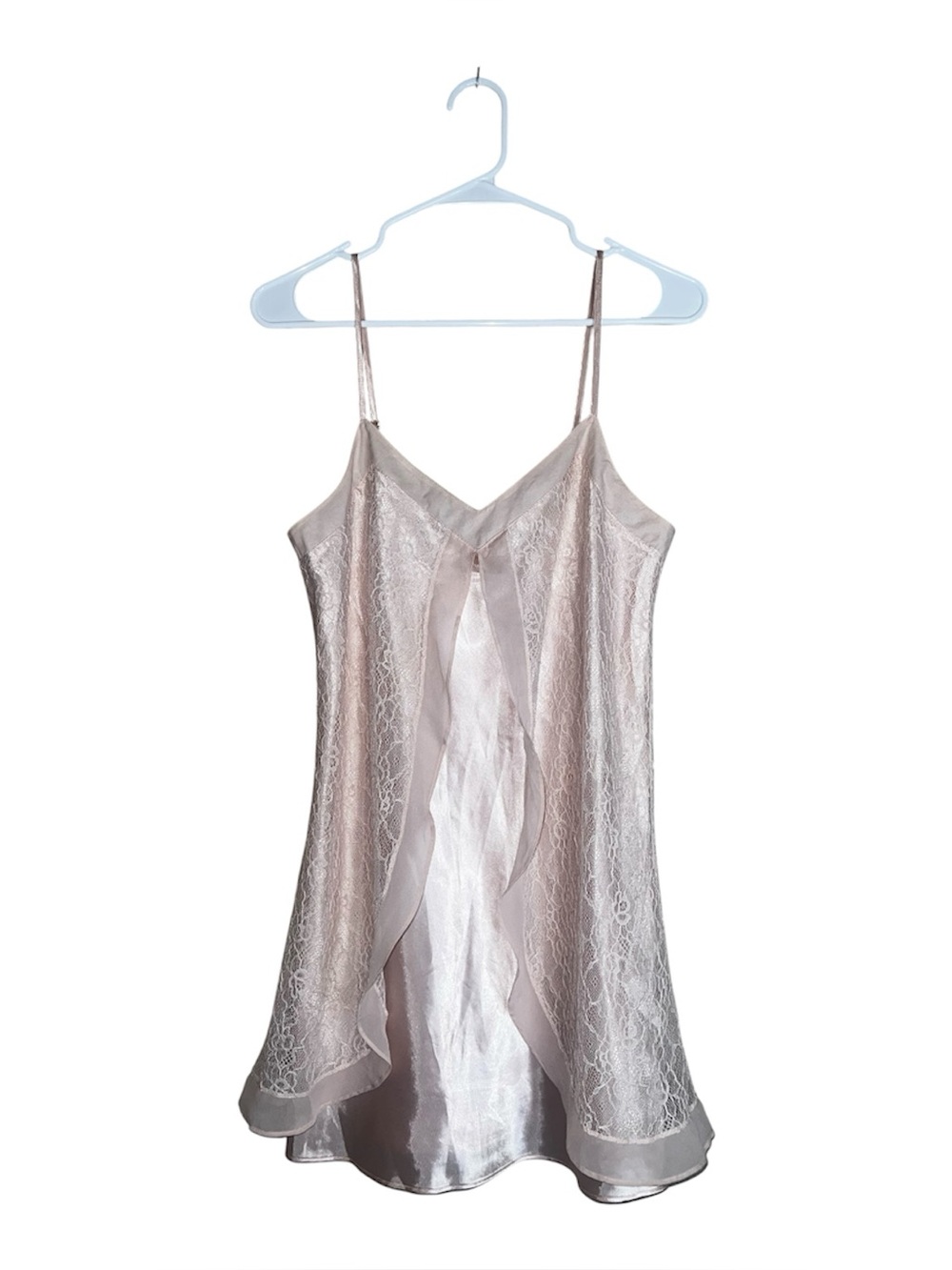 Morgan Taylor Light Pink Satin Lace Trim V-Neck Nightie Sz XS